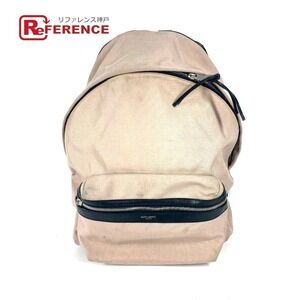 SAINT LAURENT PARIS Logo Backpack Canvas Leather Pink Beige